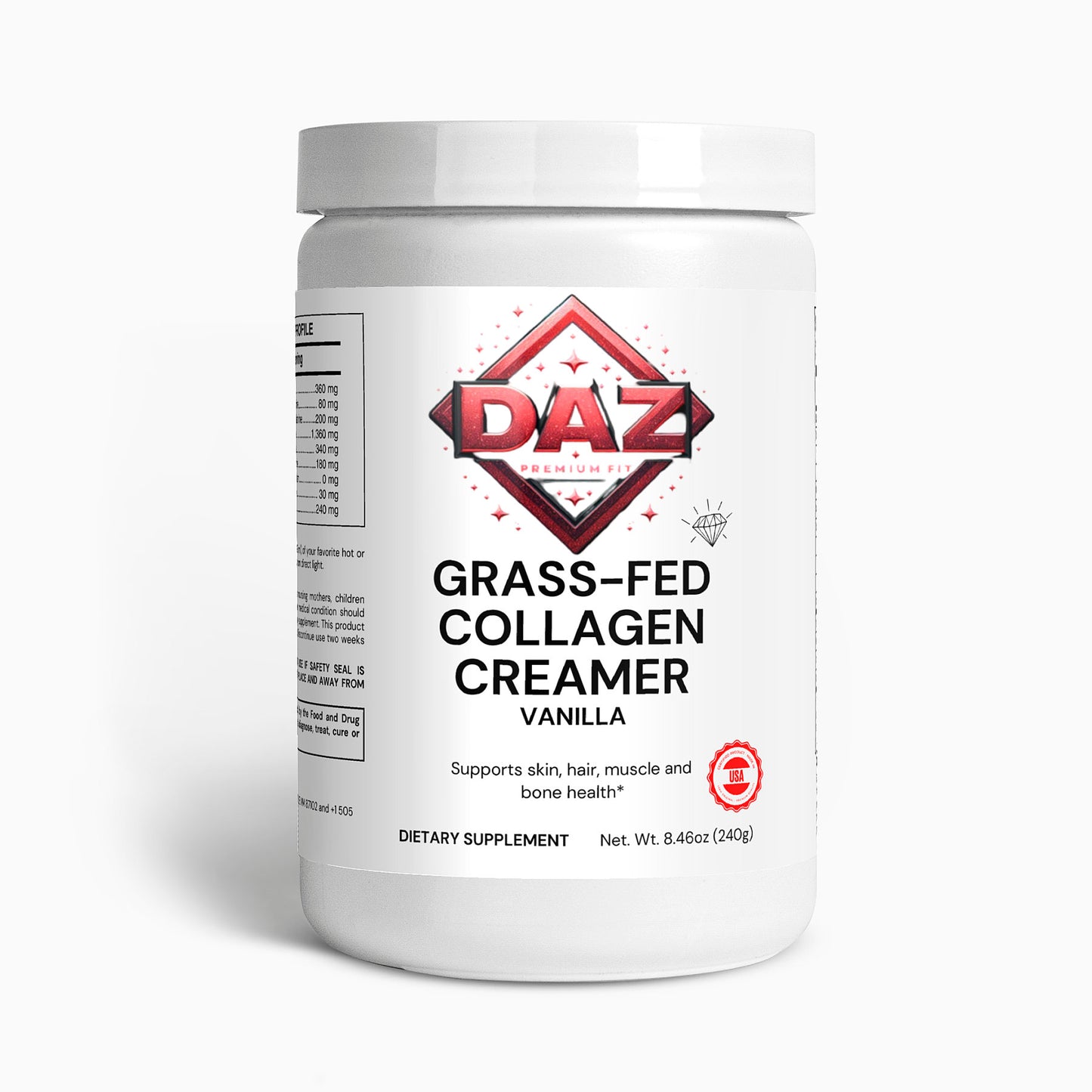 DAZ Premium Fit Grass-Fed Collagen Creamer (Vanilla)