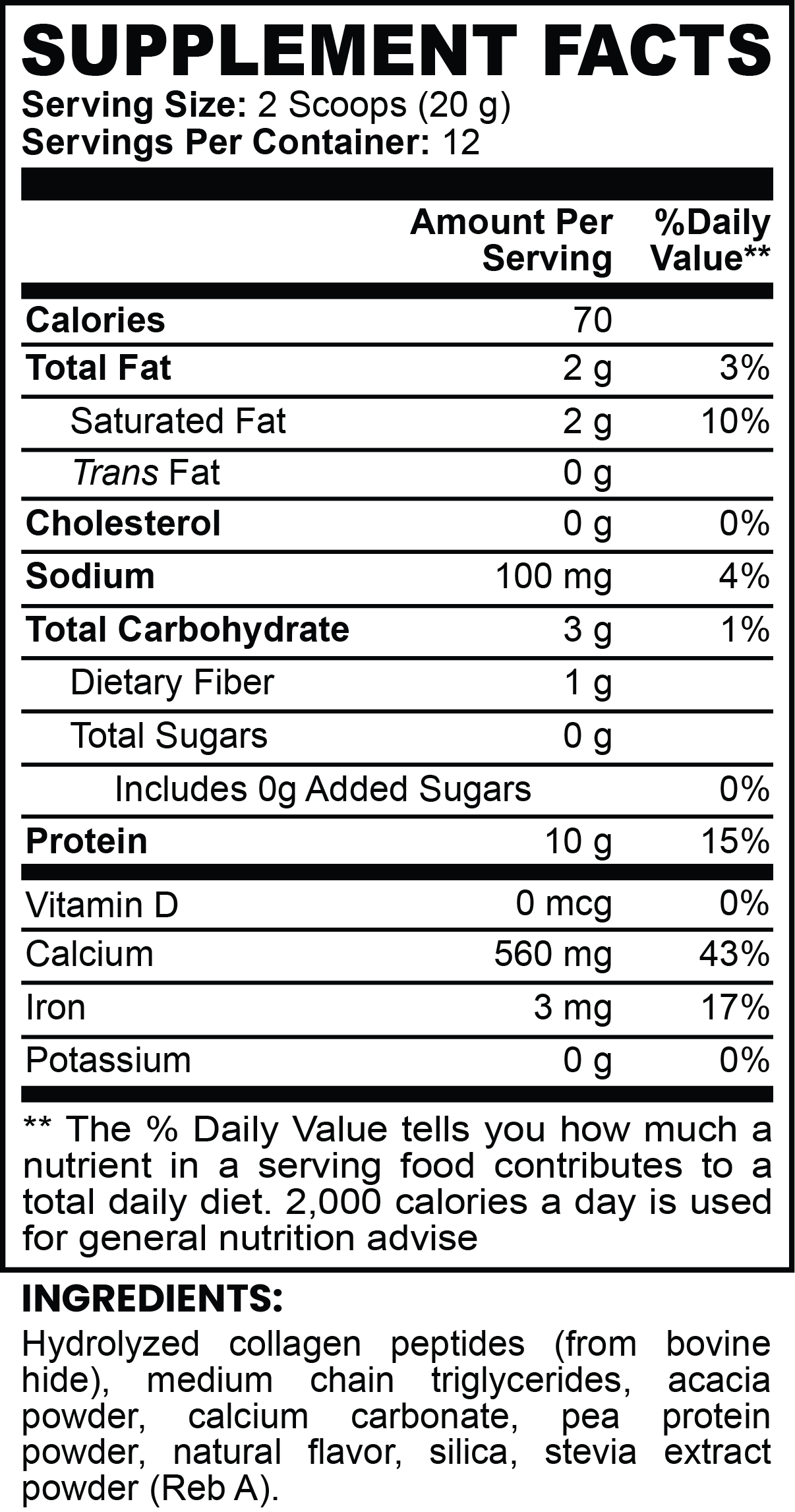 DAZ Premium Fit Grass-Fed Collagen Creamer (Vanilla)