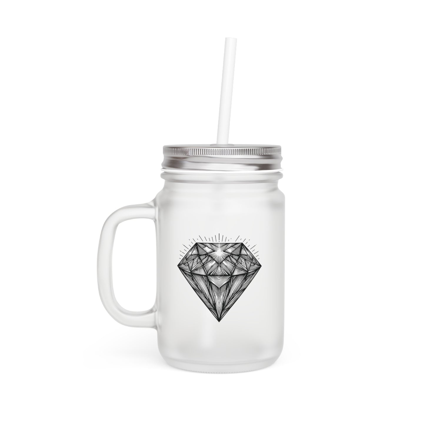 Diamond design glass jar with straw