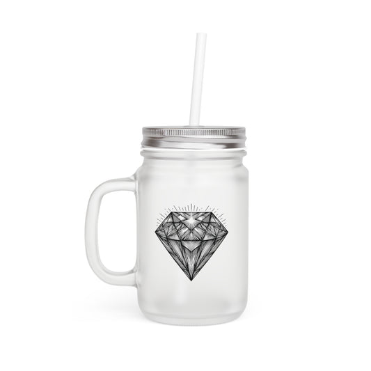 Diamond design glass jar with straw