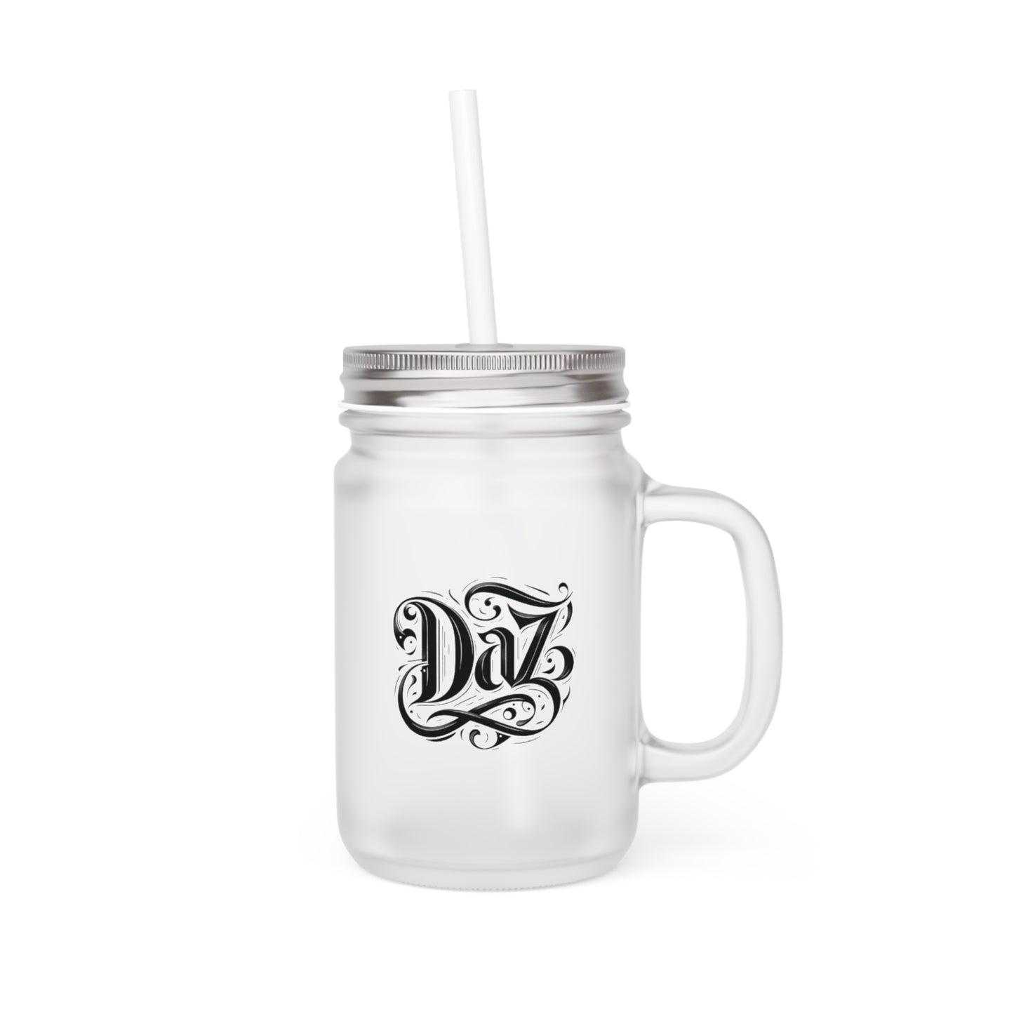 Diamond design glass jar with straw