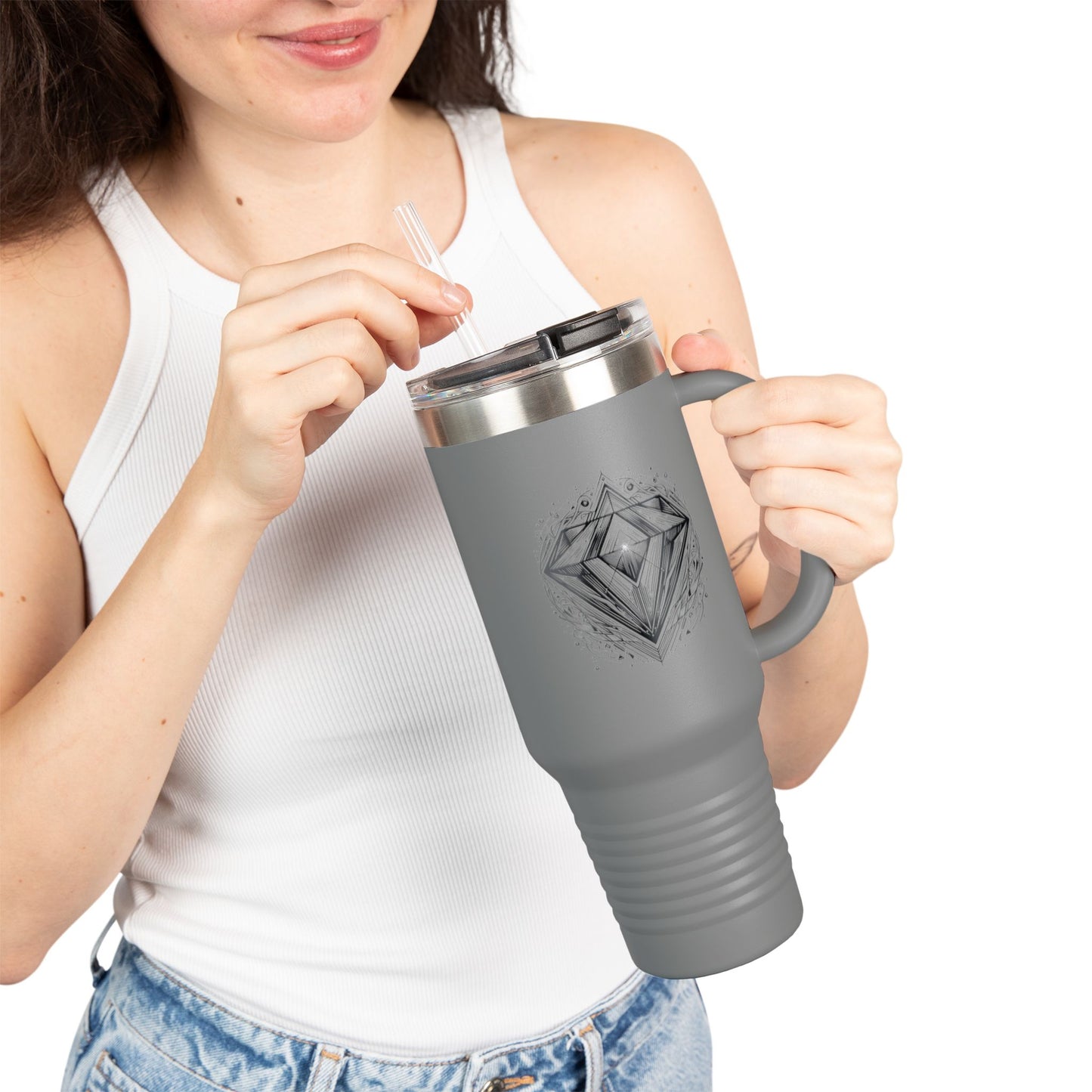 Elegant insulated travel mug with diamond design - 40 oz