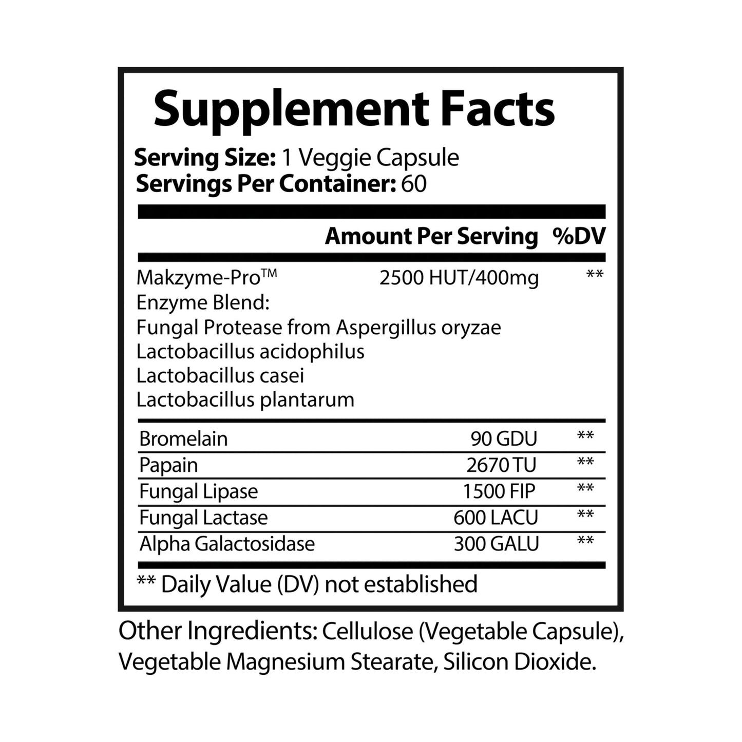 Suplemento de mezcla de enzimas digestivas DAZ Premium Fit (60 cápsulas)