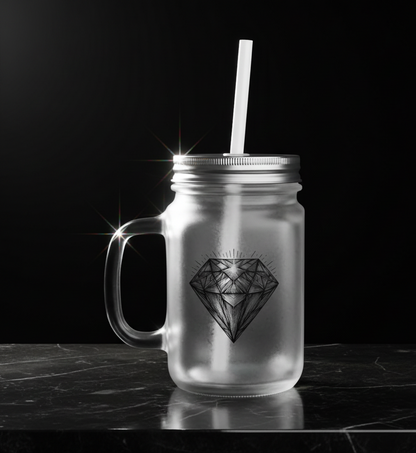 Tarro de cristal con diseño de diamante y pajita