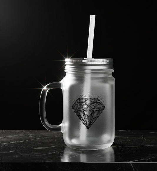 Diamond design glass jar with straw