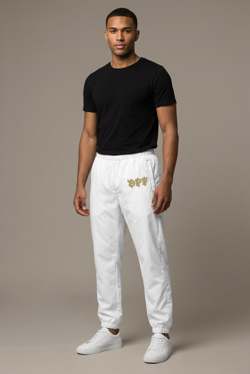 Pantalón blanco DPF Élan con modelo masculino, imagen generada con IA